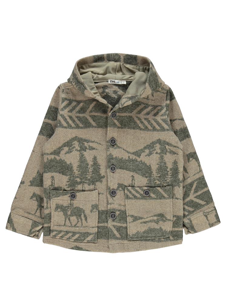 Civil Boys At Baskılı Kapşonlu 10-13 Yaş Gömlek - Haki