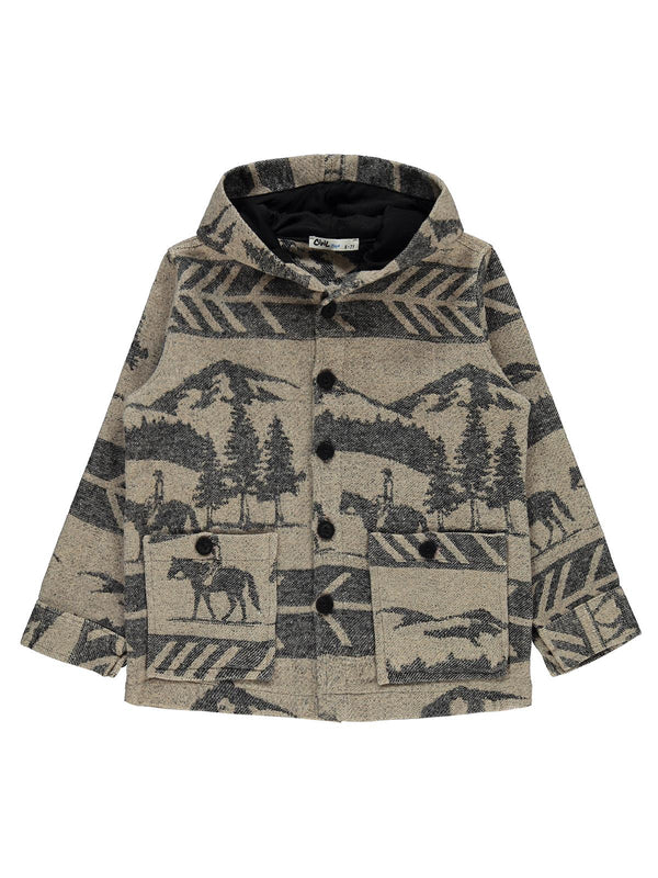 Civil Boys At Baskılı Kapşonlu 6-9 Yaş Gömlek - Siyah