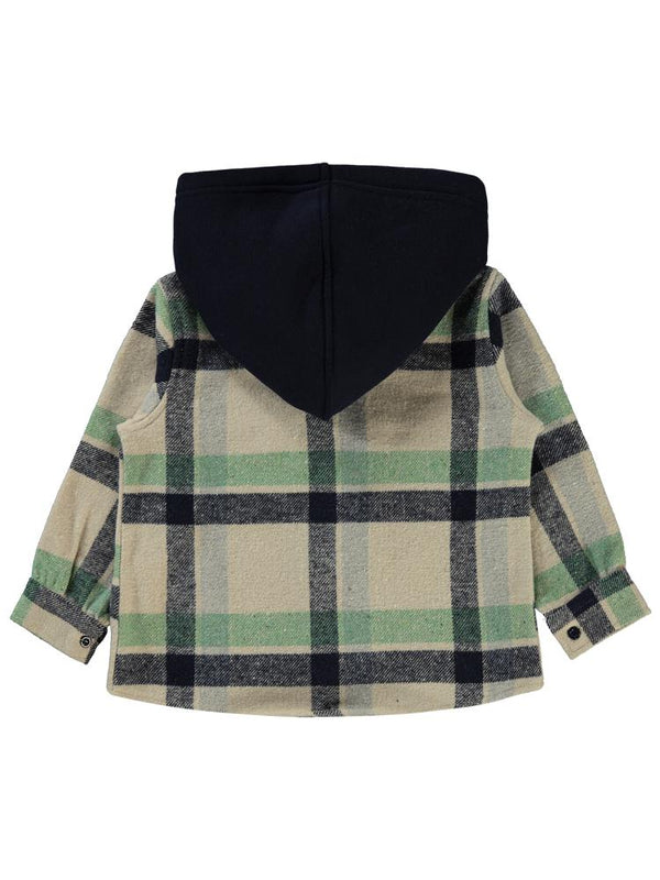 Civil Boys Çift Cepli Eekose Desenli Kapşonlu 2-5 Yaş Gömlek - Haki