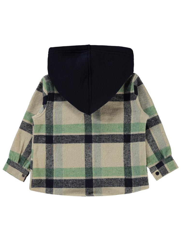 Civil Boys Çift Cepli Eekose Desenli Kapşonlu 2-5 Yaş Gömlek - Haki