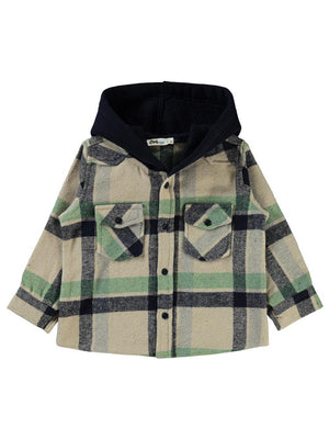 Civil Boys Çift Cepli Eekose Desenli Kapşonlu 2-5 Yaş Gömlek - Haki