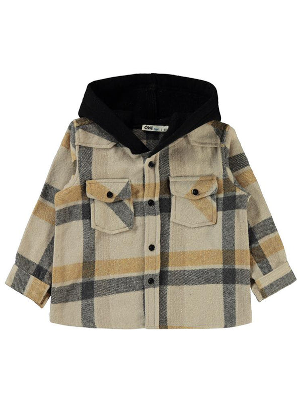 Civil Boys Çift Cepli Eekose Desenli Kapşonlu 2-5 Yaş Gömlek - Hardal