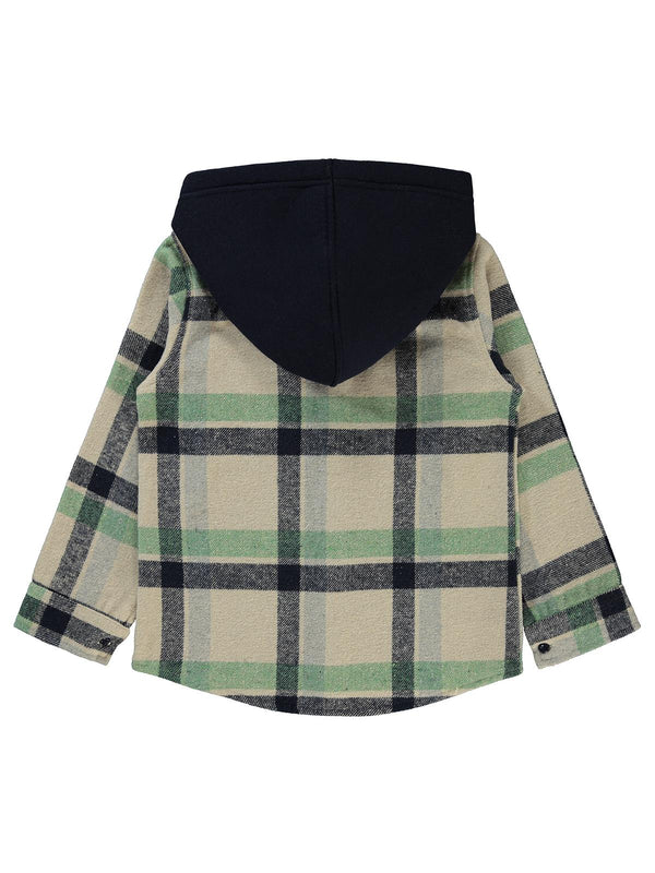 Civil Boys Çift Cepli Eekose Desenli Kapşonlu 6-9 Yaş Gömlek - Haki