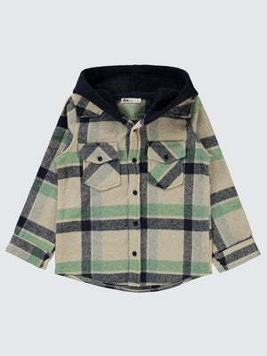 Civil Boys Çift Cepli Eekose Desenli Kapşonlu 10-13 Yaş Gömlek - Haki