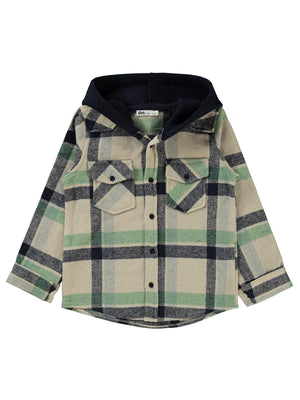 Civil Boys Çift Cepli Eekose Desenli Kapşonlu 6-9 Yaş Gömlek - Haki