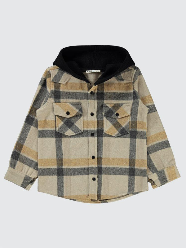 Civil Boys Çift Cepli Eekose Desenli Kapşonlu 10-13 Yaş Gömlek - Hardal