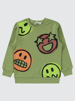 Civil Boys Emoji Baskılı 2-5 Yaş Sweatshirt - Haki