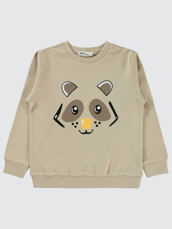 Civil Boys Hayvan Surat Baskılı 2-5 Yaş Sweatshirt - Bej