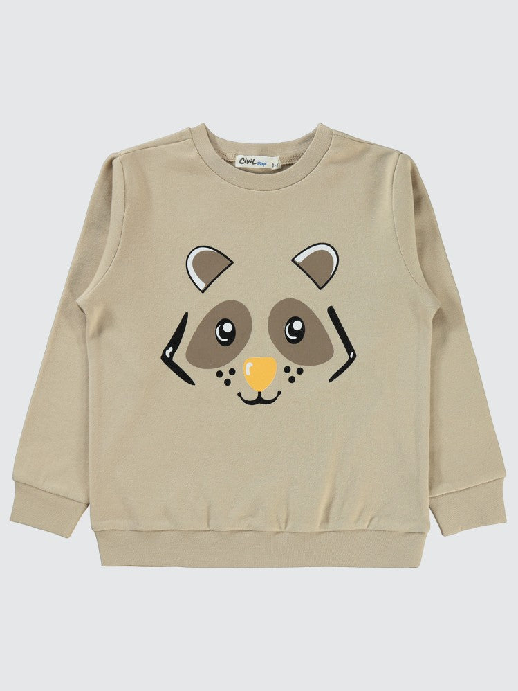 Civil Boys Hayvan Surat Baskılı 2-5 Yaş Sweatshirt - Bej