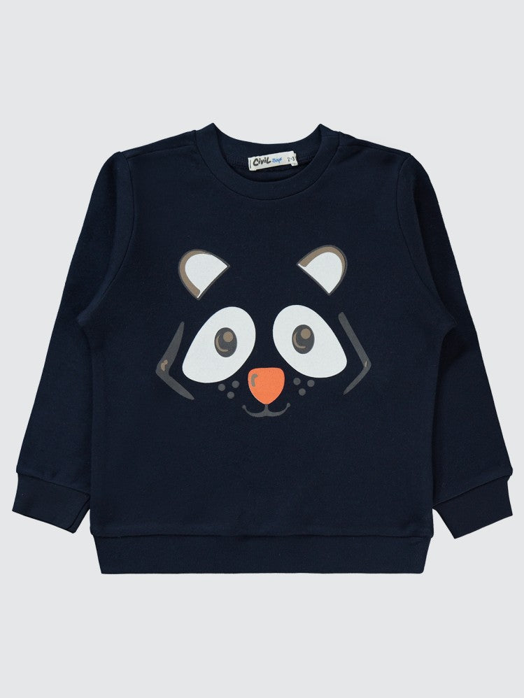 Civil Boys Hayvan Surat Baskılı 2-5 Yaş Sweatshirt - Lacivert