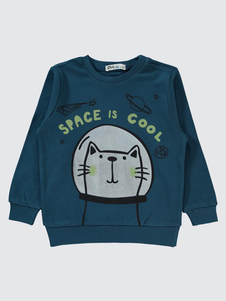 Civil Boys Space Is Cool Baskılı 2-5 Yaş Sweatshirt - Yeşil