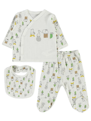 Civil Baby Sevimli Geometrik Hayvanlar Emp. Baskılı Zıbın Takımları - Ekru