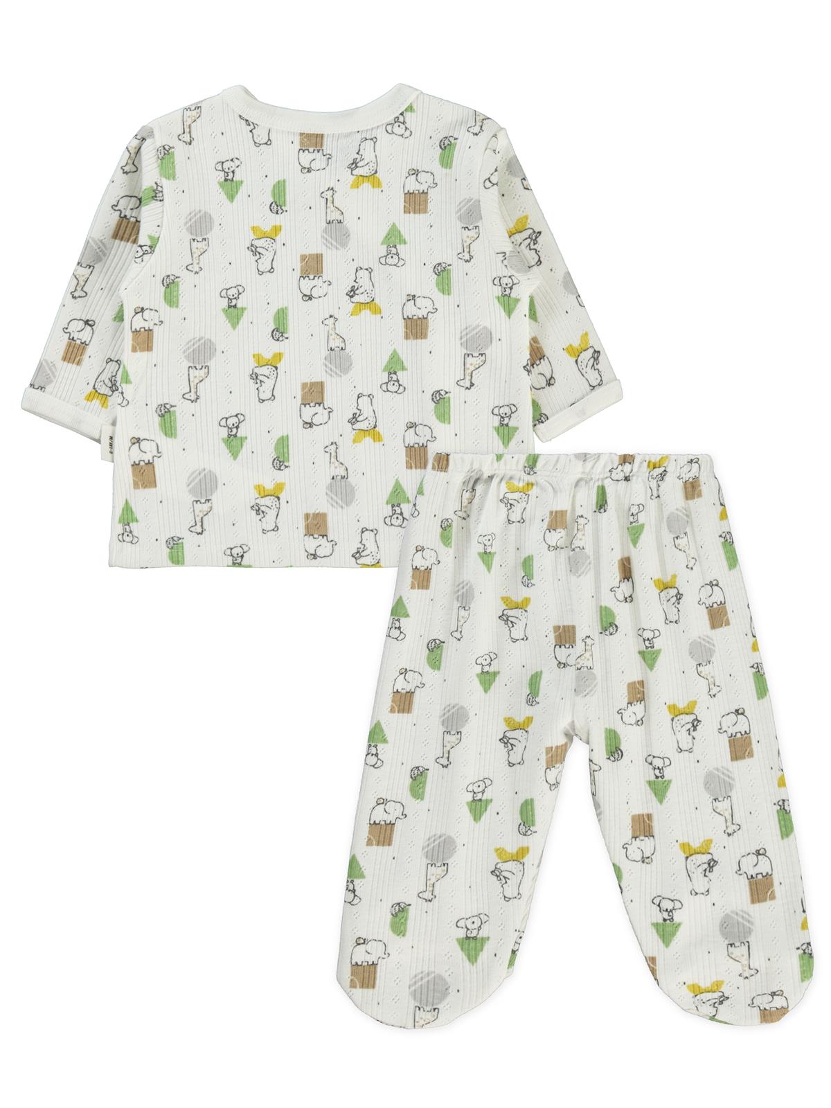 Civil Baby Sevimli Geometrik Hayvanlar Emp. Baskılı Zıbın Takımları - Ekru