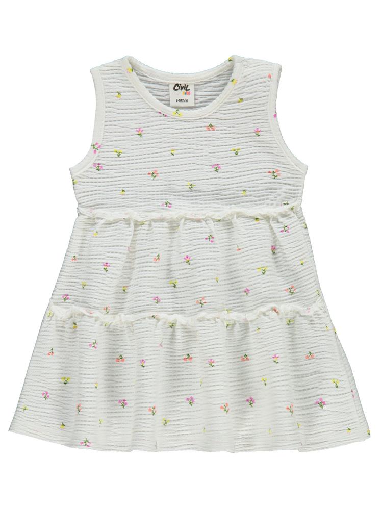 Civil Baby Mini Renkli Çiçek Empirme 6-18 Ay Elbise - Ekru