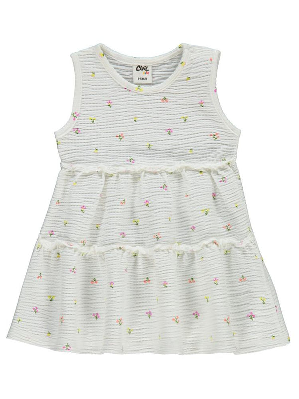 Civil Baby Mini Renkli Çiçek Empirme 6-18 Ay Elbise - Ekru