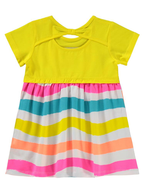 Civil Baby Dalga Eskitme Çizgi Emp. Baskı-Nakışlı 6-18 Ay Elbise - Sarı