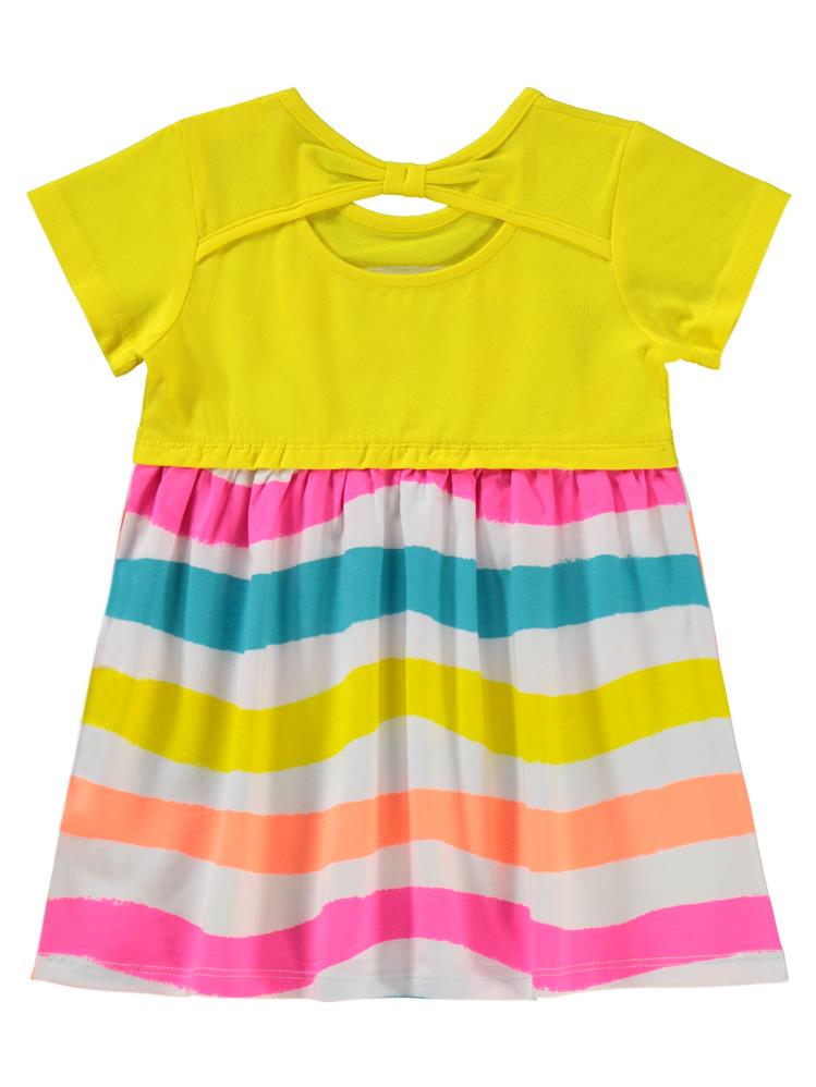 Civil Baby Dalga Eskitme Çizgi Emp. Baskı-Nakışlı 6-18 Ay Elbise - Sarı