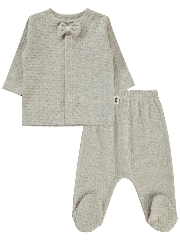 Civil Baby Desenli Papyonlu 1-6 Ay Pijama Takımı - Kahverengi