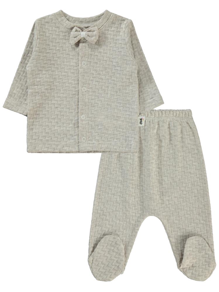 Civil Baby Desenli Papyonlu 1-6 Ay Pijama Takımı - Kahverengi