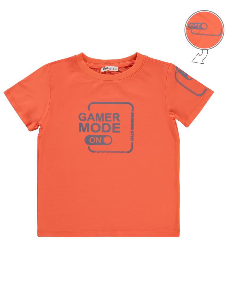 Civil Boys Gamer Mode Reflektör Baskılı 6-9 Yaş Tişört - Turuncu