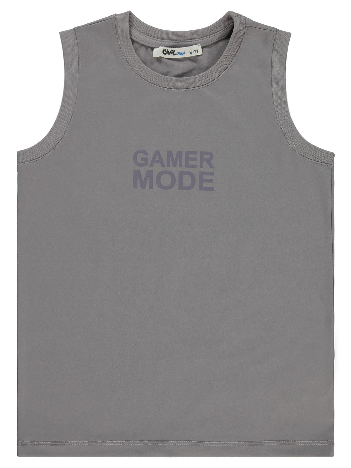 Civil Boys Gamer Mode Reflektör Baskılı Sıfır Kol 6-9 Yaş Tişört - Gri