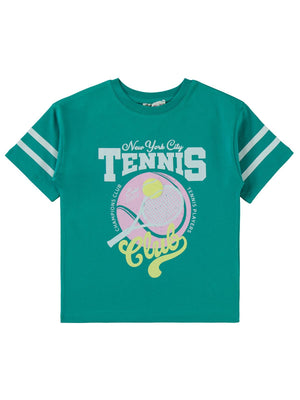 Civil Girls Tenis Baskılı 6-9 Yaş Tişört - Yeşil