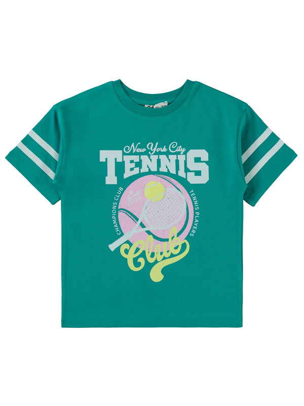 Civil Girls Tenis Baskılı 6-9 Yaş Tişört - Yeşil
