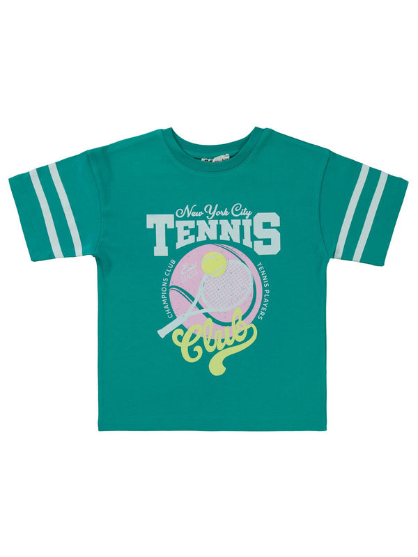 Civil Girls Tenis Baskılı 6-9 Yaş Tişört - Yeşil