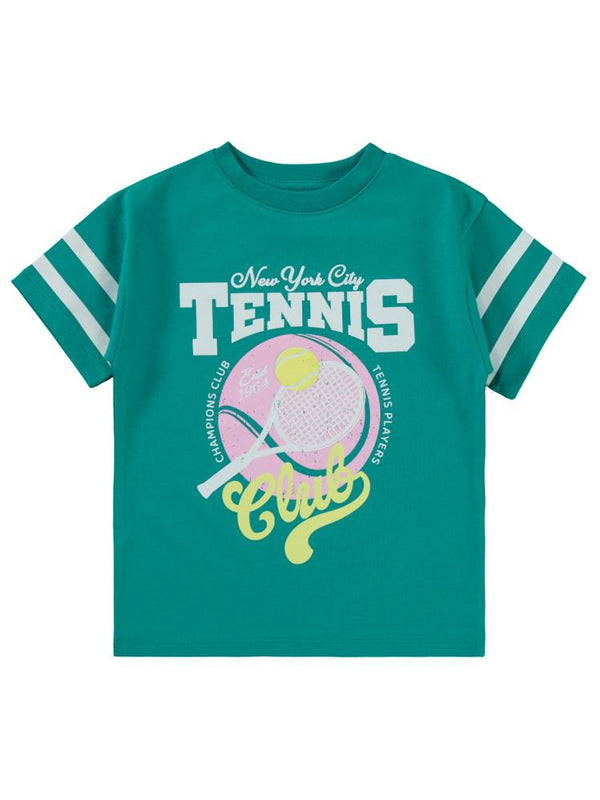 Civil Girls Tenis Baskılı 2-5 Yaş Tişört - Yeşil