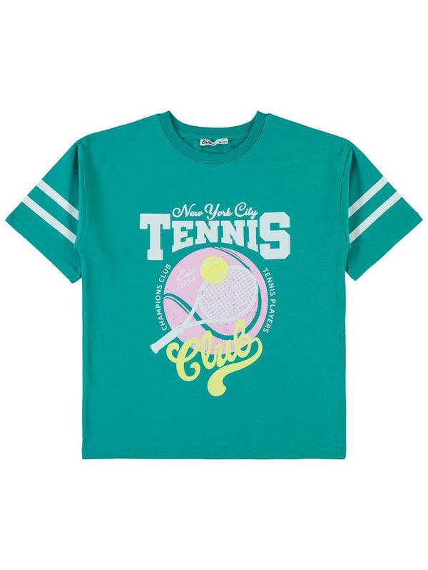 Civil Girls Tenis Baskılı 10-13 Yaş Tişört - Yeşil