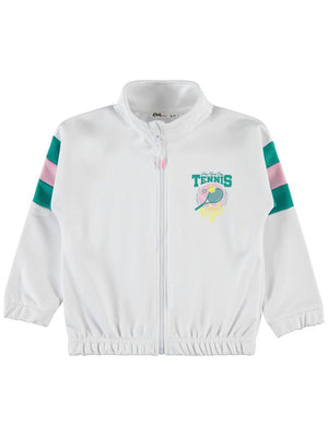 Civil Girls Tenis Baskılı 6-9 Yaş Hırka - Beyaz