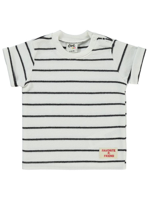 Civil Baby Selanik Çizgili Etiketli 6-18 Ay Tişört - Ekru