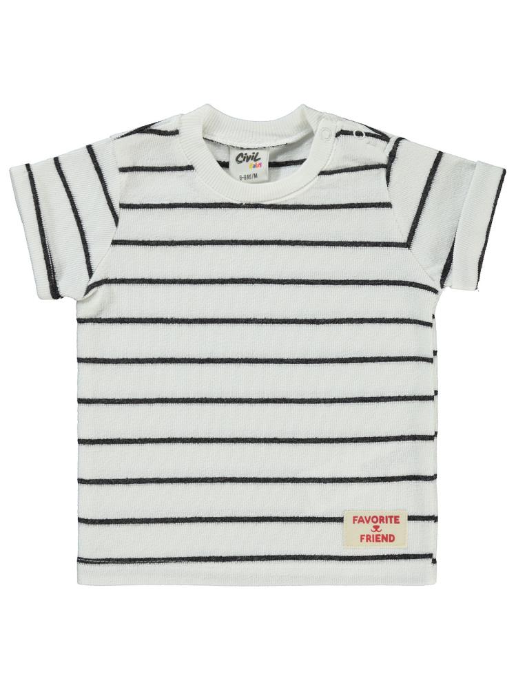 Civil Baby Selanik Çizgili Etiketli 6-18 Ay Tişört - Ekru