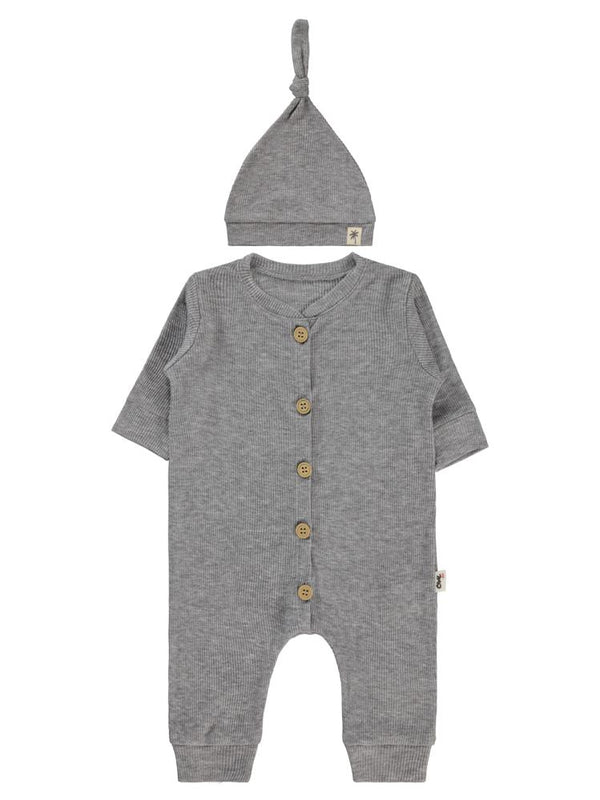 Civil Baby Şapkalı 1-6 Ay Tulum - Gri