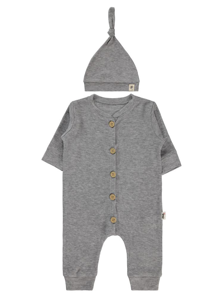 Civil Baby Şapkalı 1-6 Ay Tulum - Gri