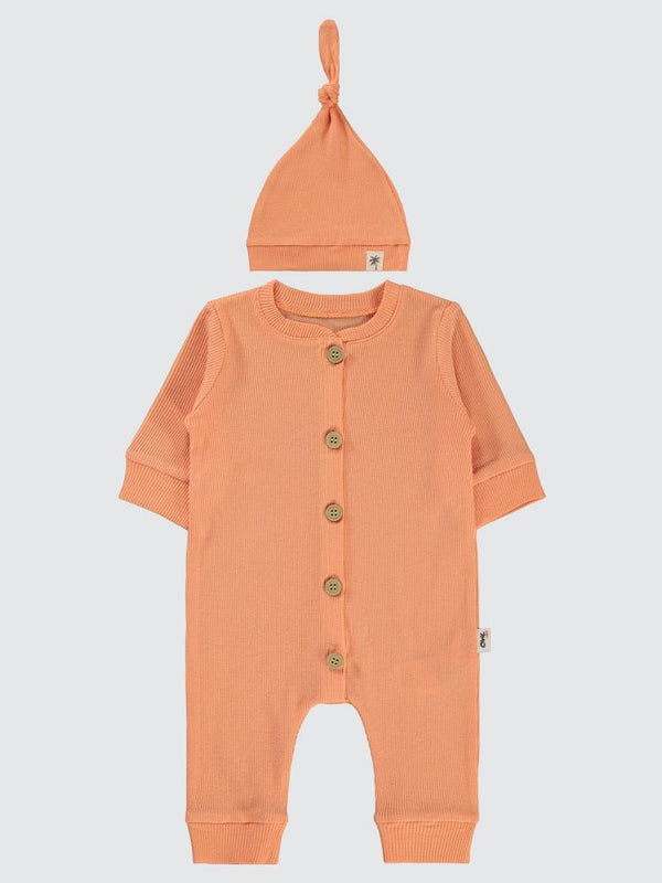 Civil Baby Şapkalı 1-6 Ay Tulum - Pudra
