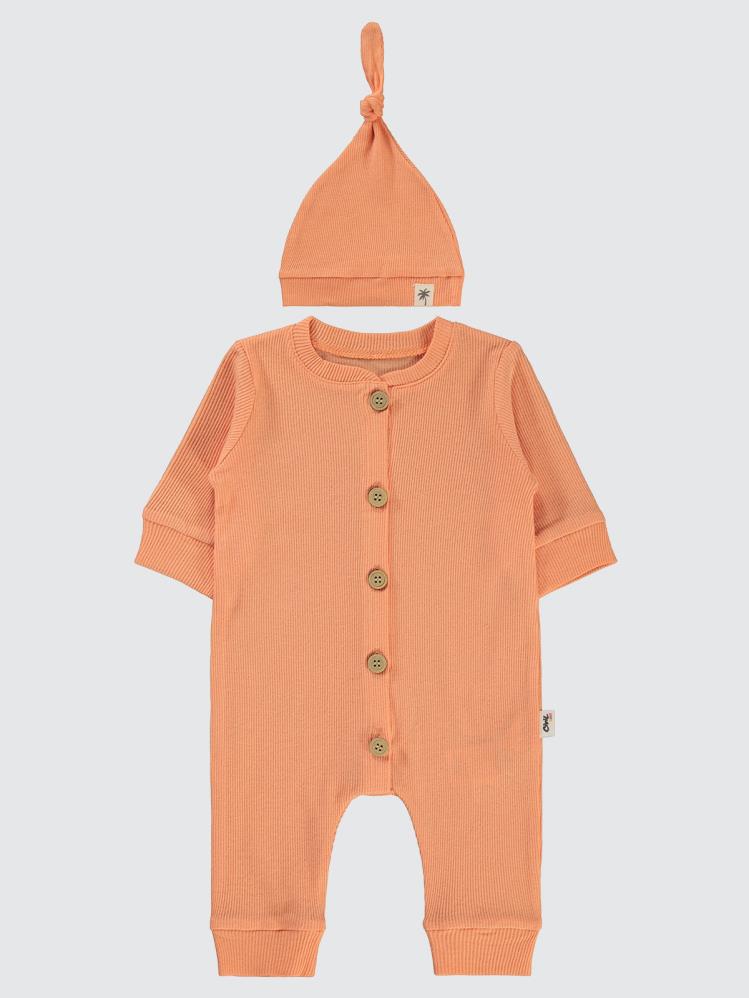 Civil Baby Şapkalı 1-6 Ay Tulum - Pudra