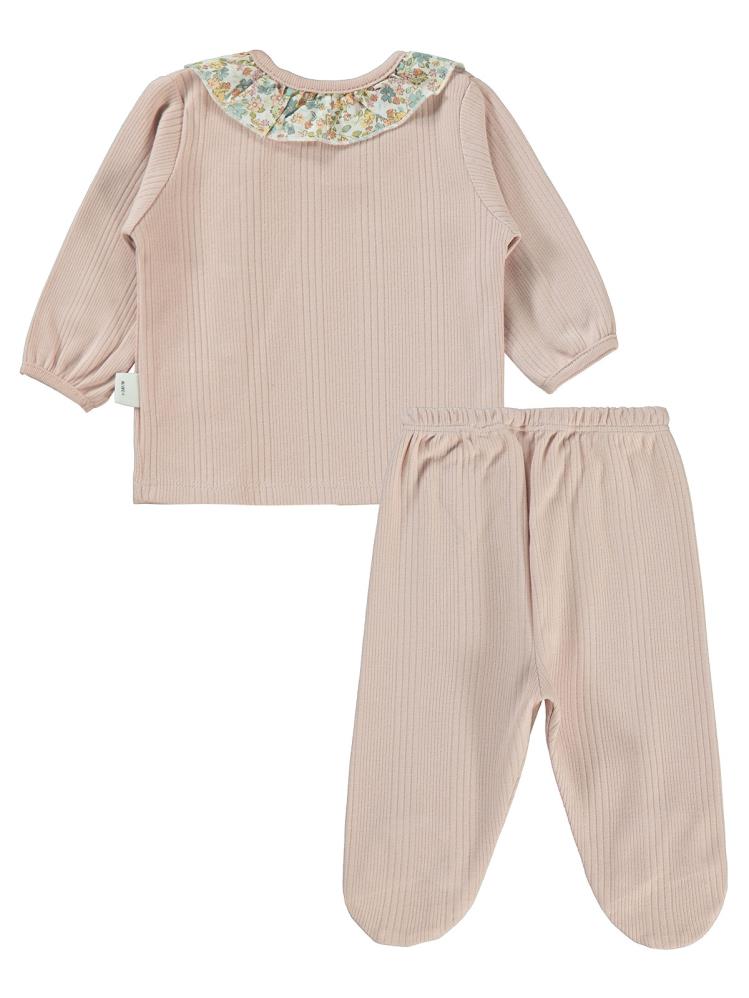 Civil Baby Çizgi Raporlu 1-6 Ay Pijama Takımı - Pudra