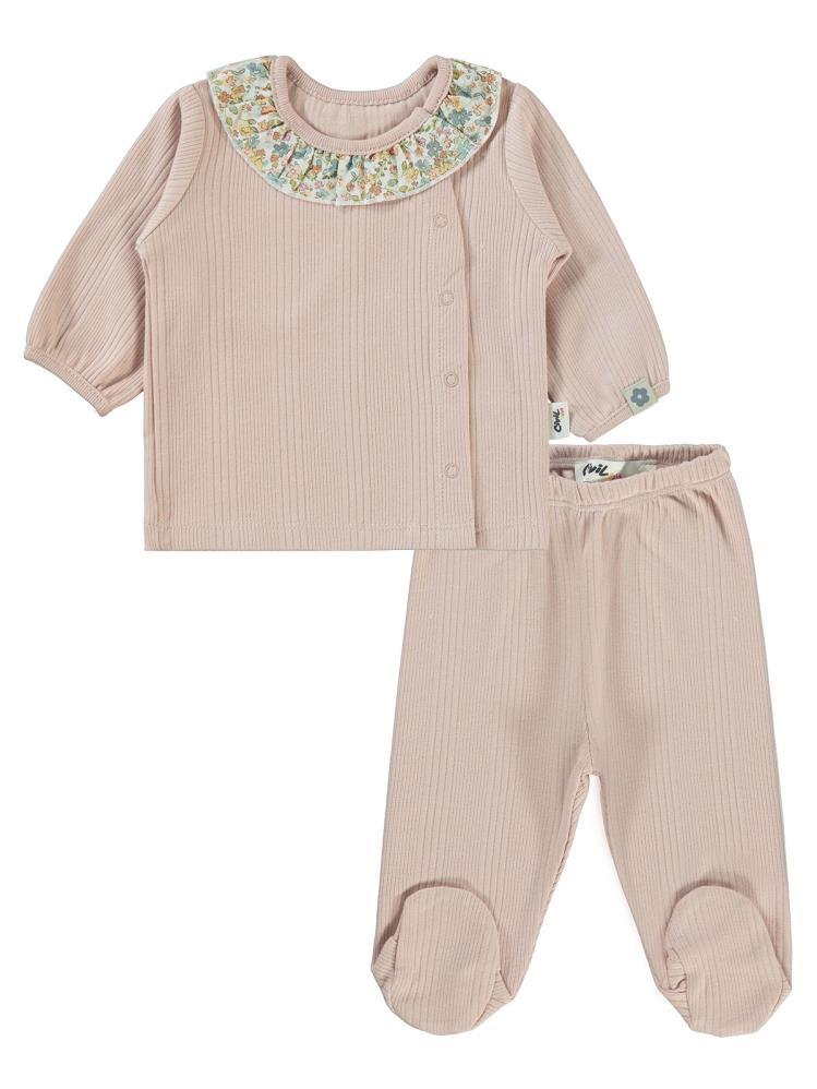 Civil Baby Çizgi Raporlu 1-6 Ay Pijama Takımı - Pudra