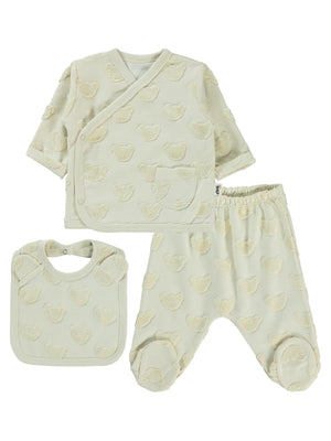Civil Baby Kabartmalı Ayıcık Baskılı 0-1 Ay Zıbın Takımları - Bej