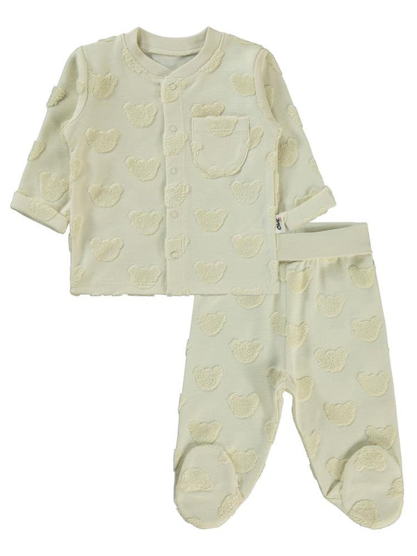 Civil Baby Kabartmalı Ayıcık Baskılı 1-6 Ay Pijama Takımı - Bej