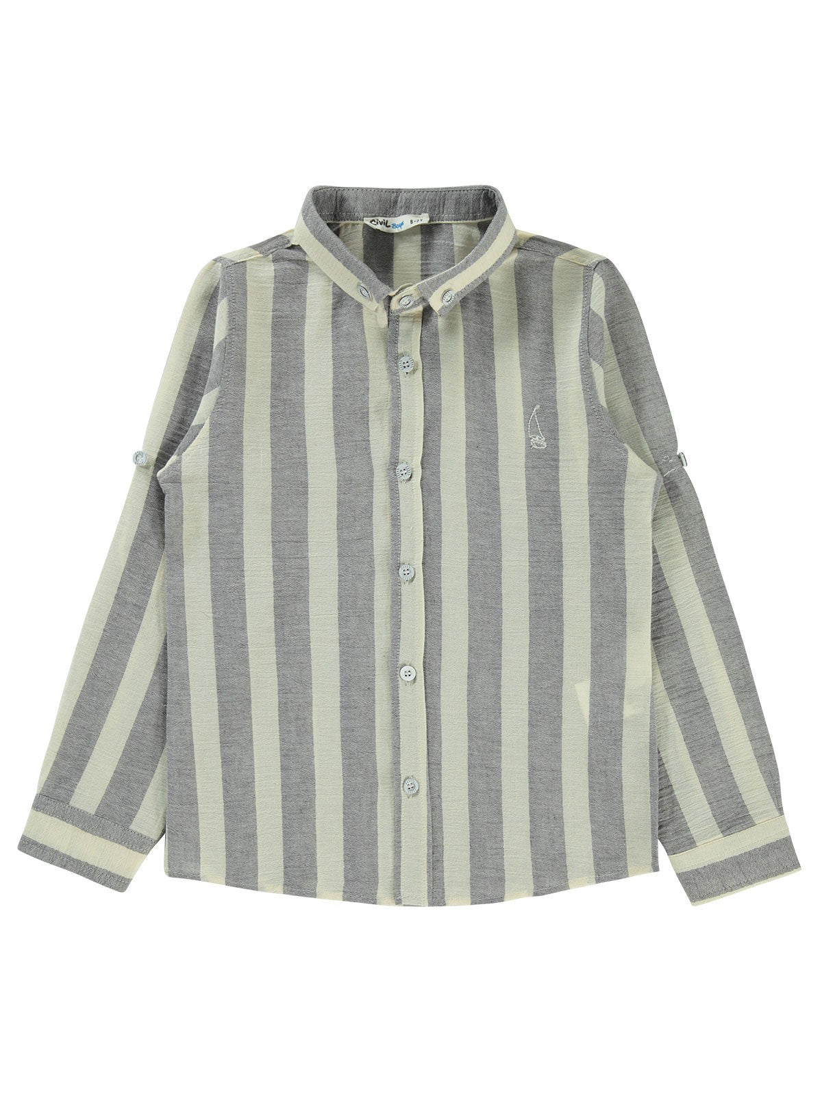 Civil Boys Çizgili Yelken Nakışlı 6-9 Yaş Gömlek - Gri