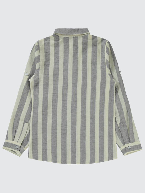 Civil Boys Çizgili Yelken Nakışlı 10-13 Yaş Gömlek - Gri