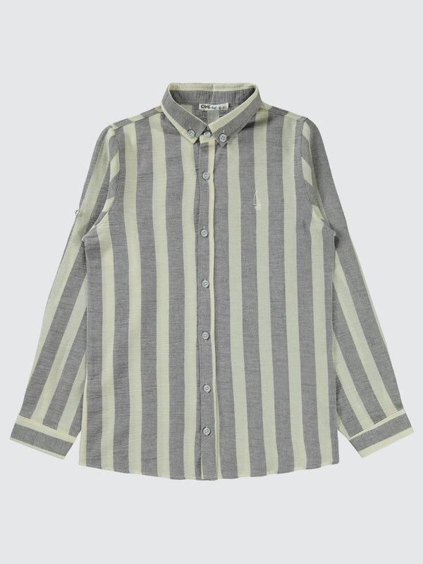 Civil Boys Çizgili Yelken Nakışlı 10-13 Yaş Gömlek - Gri