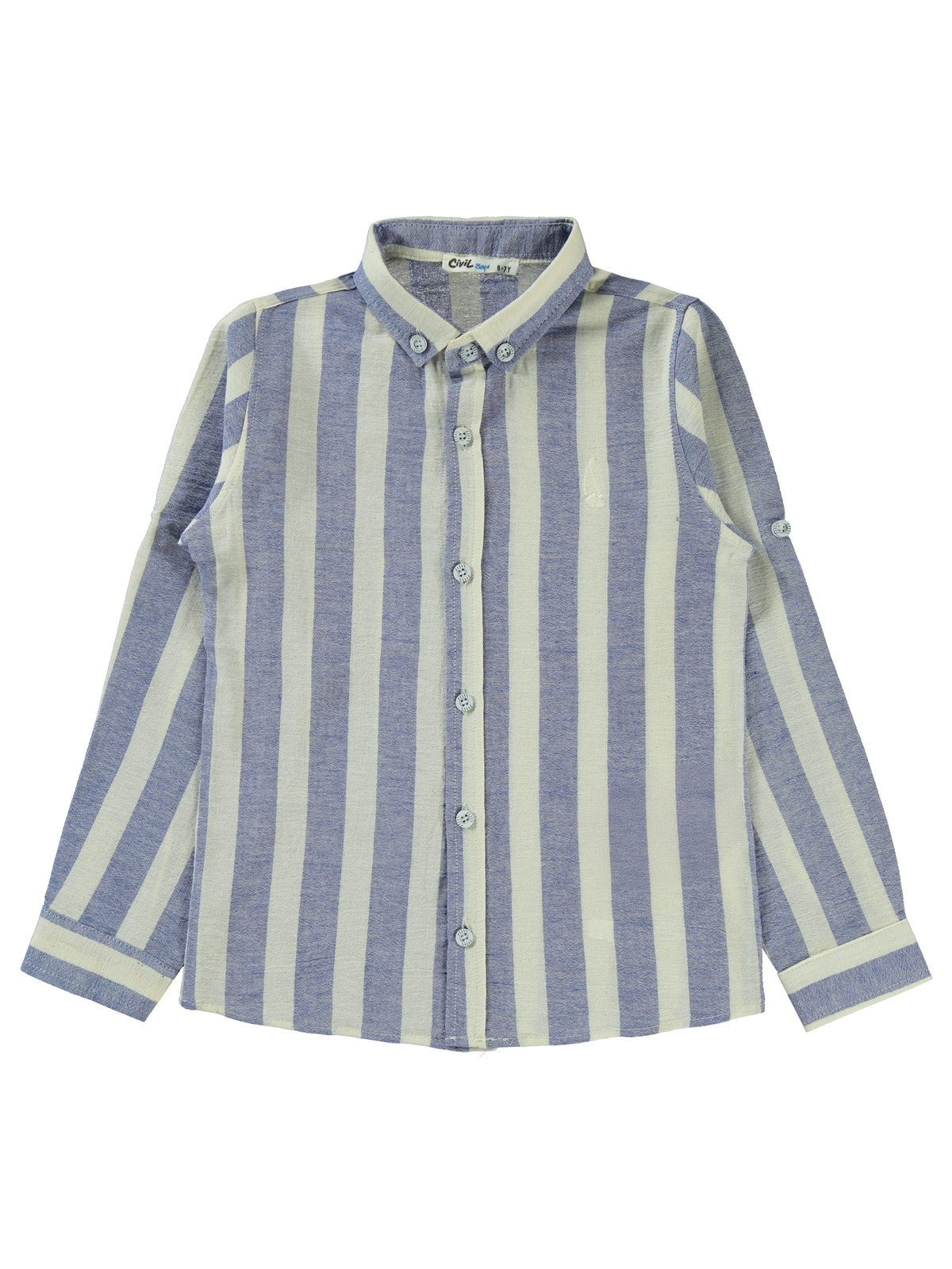 Civil Boys Çizgili Yelken Nakışlı 6-9 Yaş Gömlek - Mavi