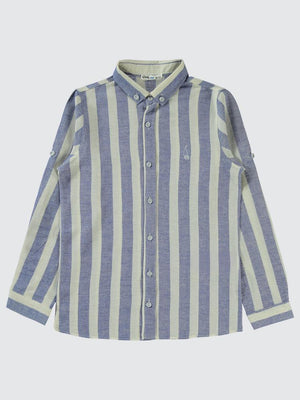 Civil Boys Çizgili Yelken Nakışlı 10-13 Yaş Gömlek - Mavi