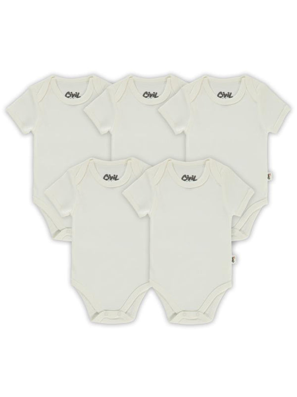 Civil Baby Düz Kısa Kol 5 li 1-3 Yaş Çıtçıtlı Badi - Beyaz