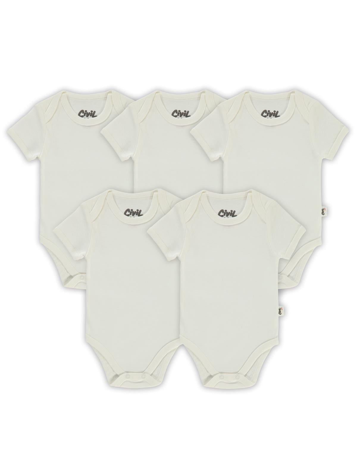 Civil Baby Düz Kısa Kol 5 li 0-1 Ay Çıtçıtlı Badi - Beyaz