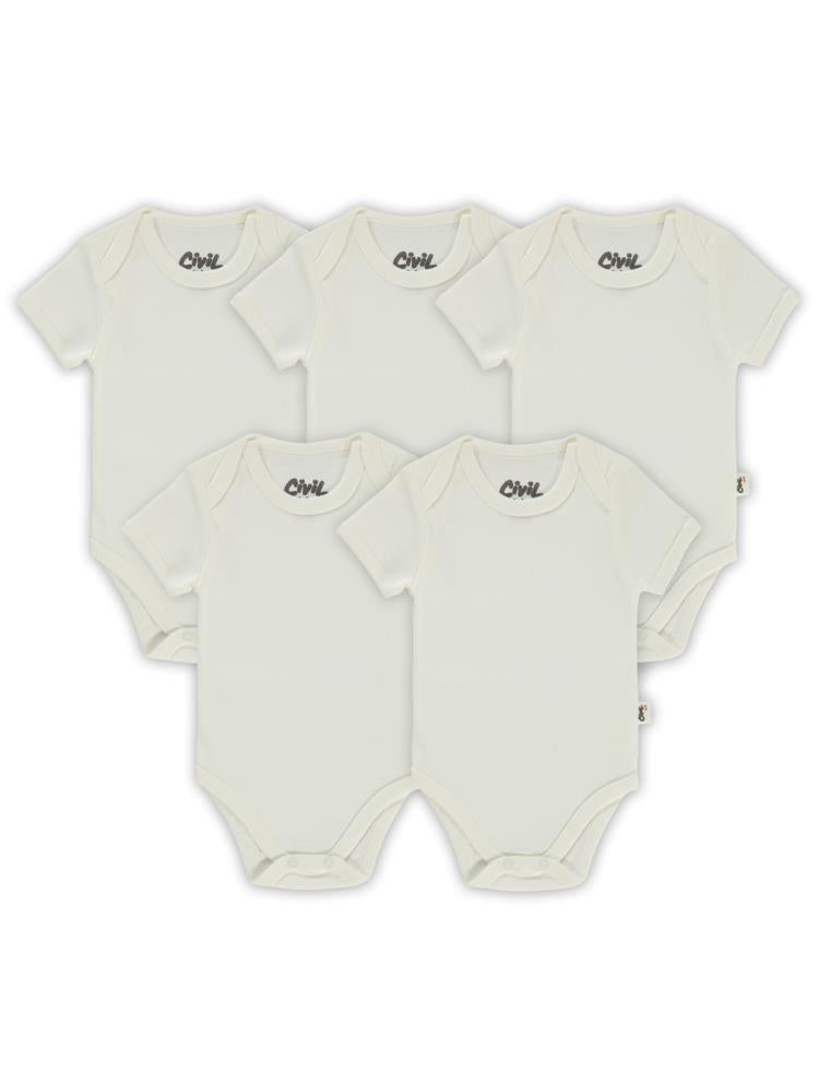 Civil Baby Düz Kısa Kol 5 li 1-3 Yaş Çıtçıtlı Badi - Beyaz