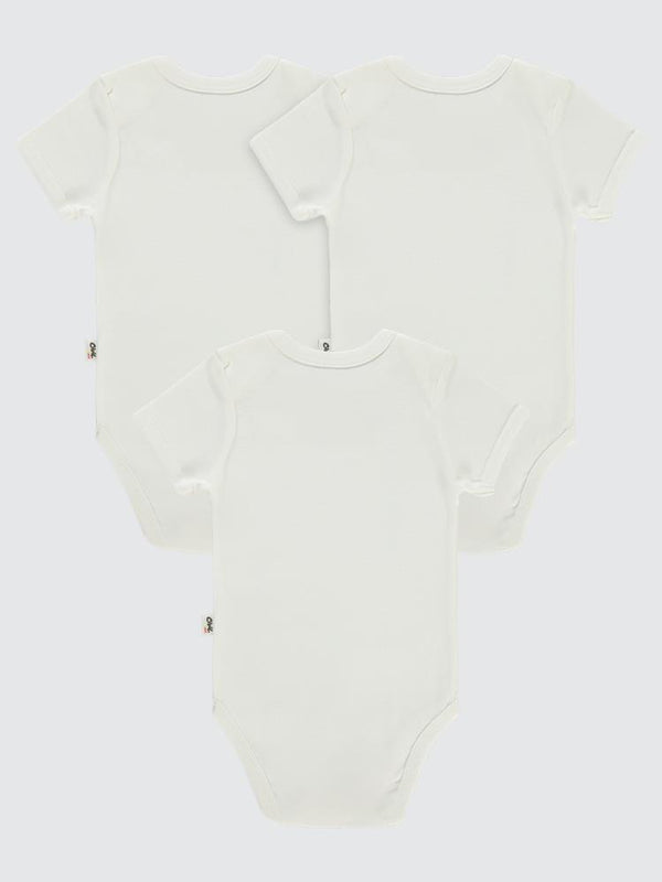 Civil Baby Düz Kısa Kol 3 lü 3-9 Ay Çıtçıtlı Badi - Beyaz